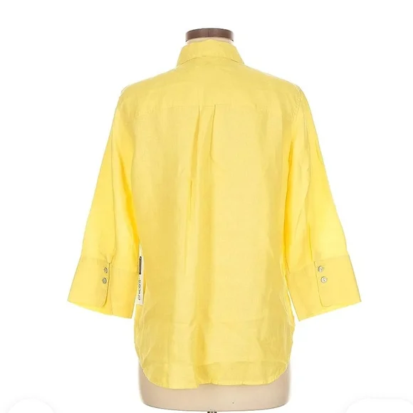 Chico's Yellow Plus Size Women's 100% Linen Button-Up Shirt l Size 3 - Picture 2 of 8